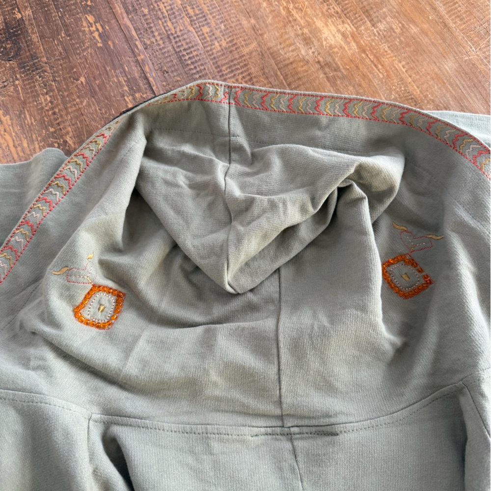 Embroidered Embellished Lightweight Zip Up Jacket With Hood Pockets - Picture 8 of 11